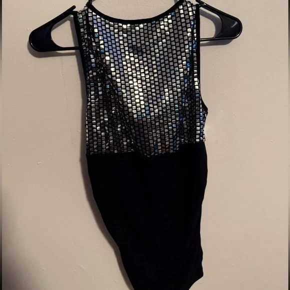 Moa Moa black and silver sleeveless disco blouse size XL preowned - Picture 5 of 5